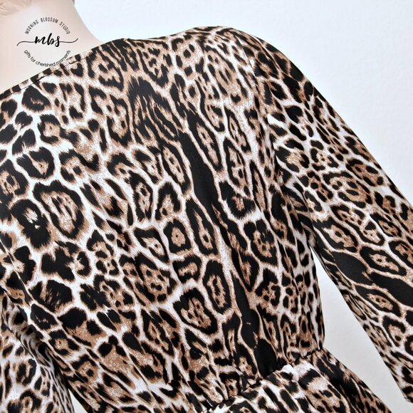 NWT Lucca Couture Cheetah V Neck Bell Sleeve Draped Midi Dress - Picture 11 of 14